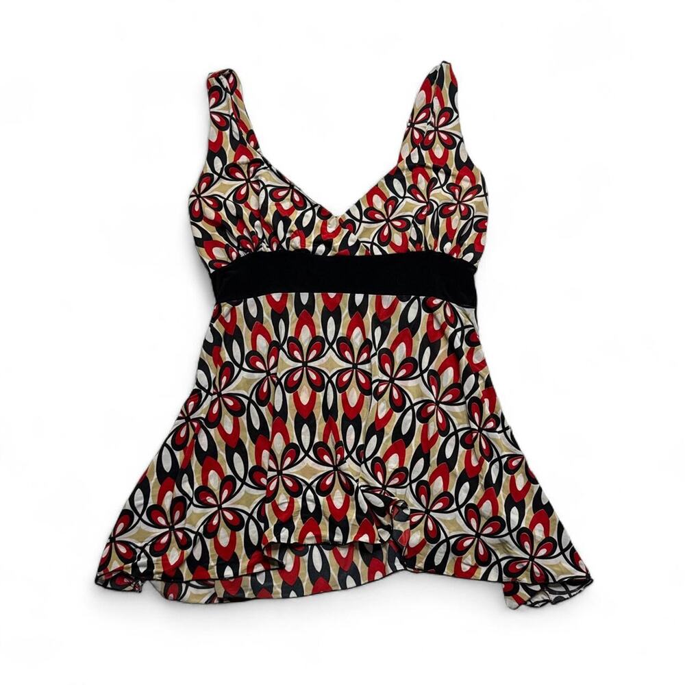 Y2K baby doll 2000s tank top red, black, and beige floral print tank top size M